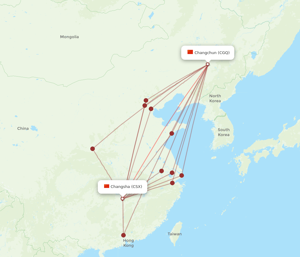 CSX to CGQ flights and routes map