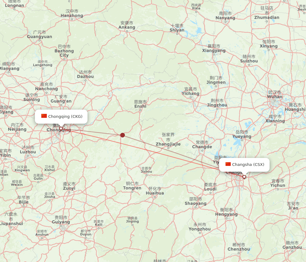 CSX to CKG flights and routes map