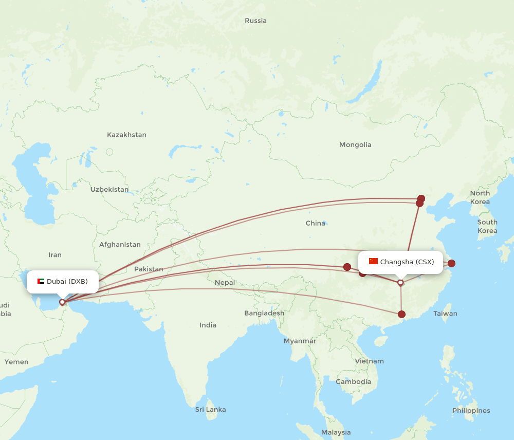 CSX-DXB flight routes