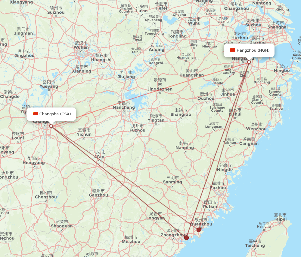 CSX to HGH flights and routes map