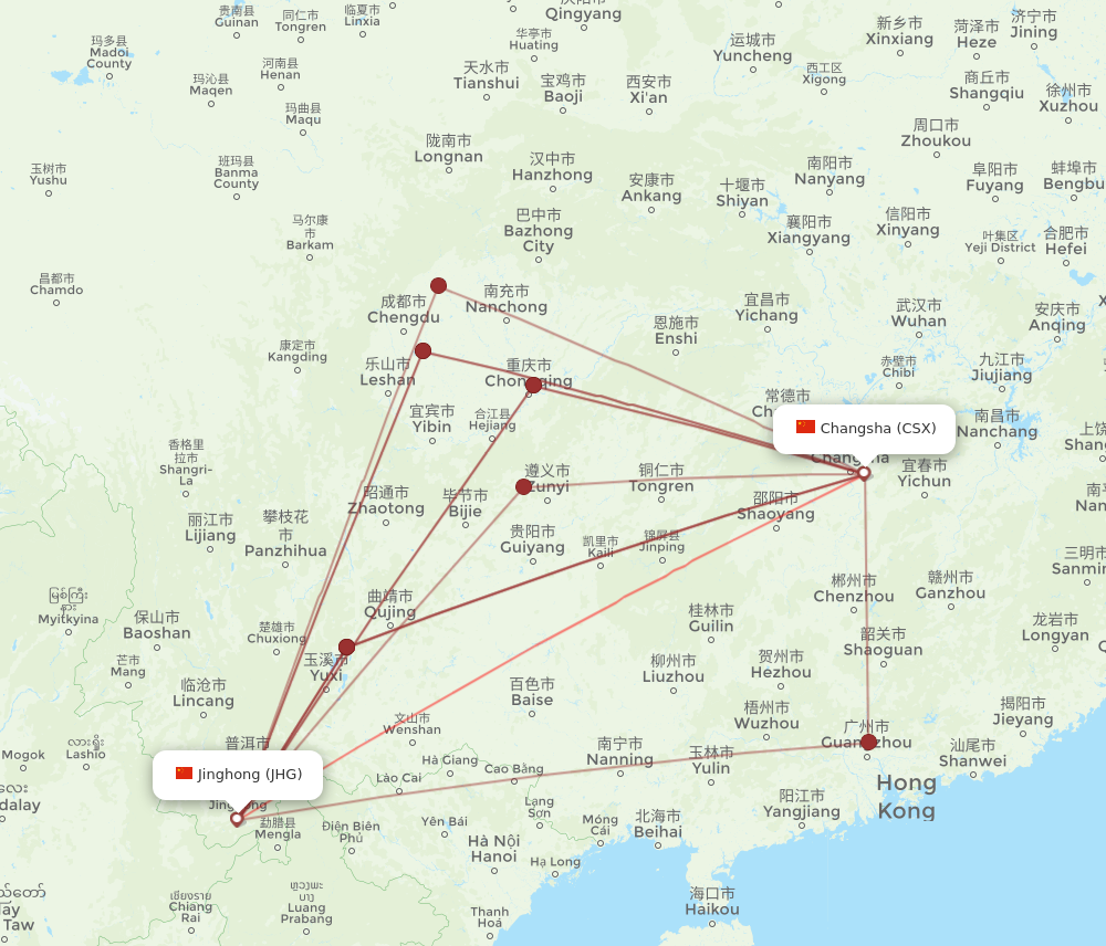CSX to JHG flights and routes map