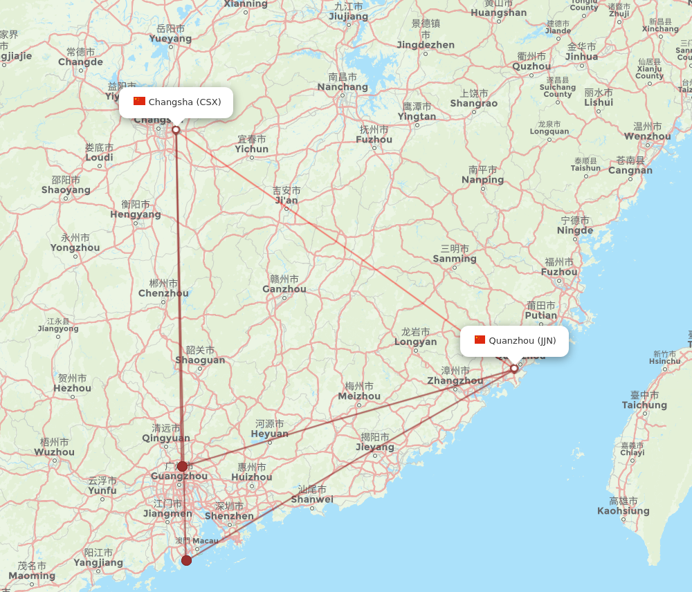 CSX to JJN flights and routes map