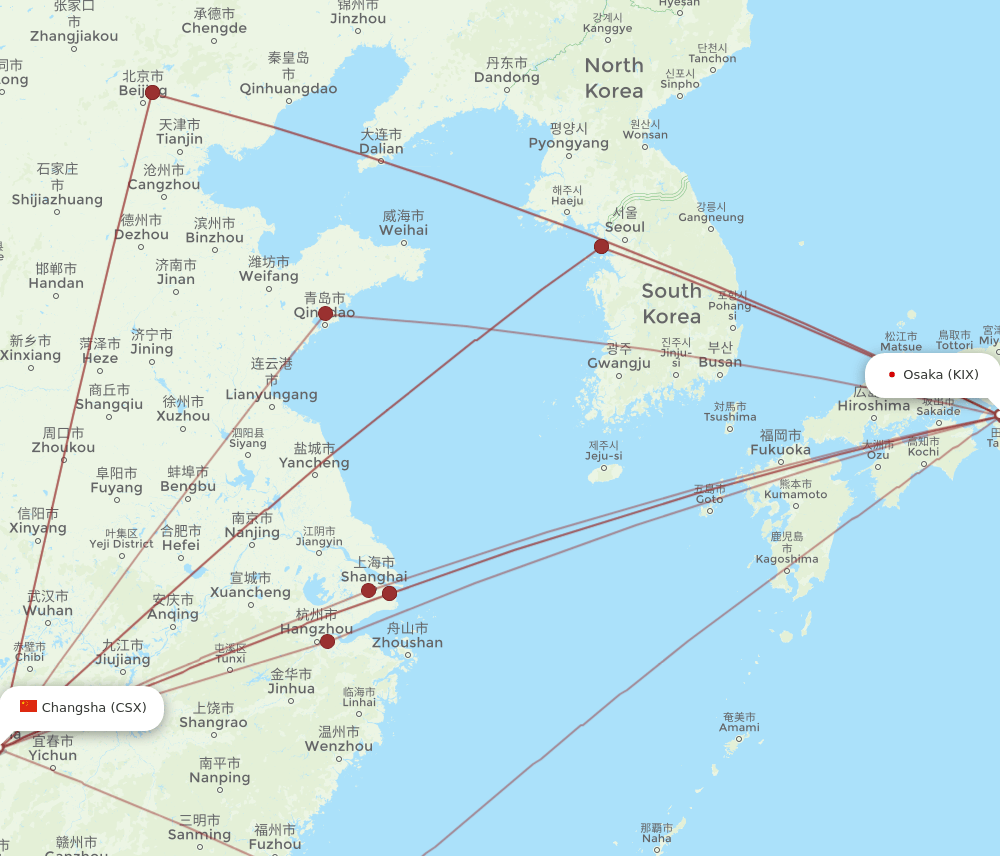 CSX to KIX flights and routes map
