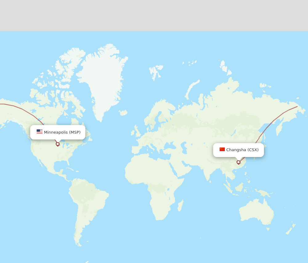Minneapolis - Changsha route map and flight paths