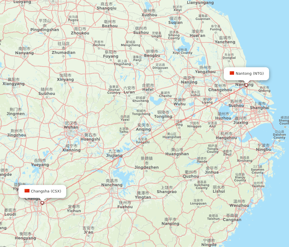 CSX to NTG flights and routes map