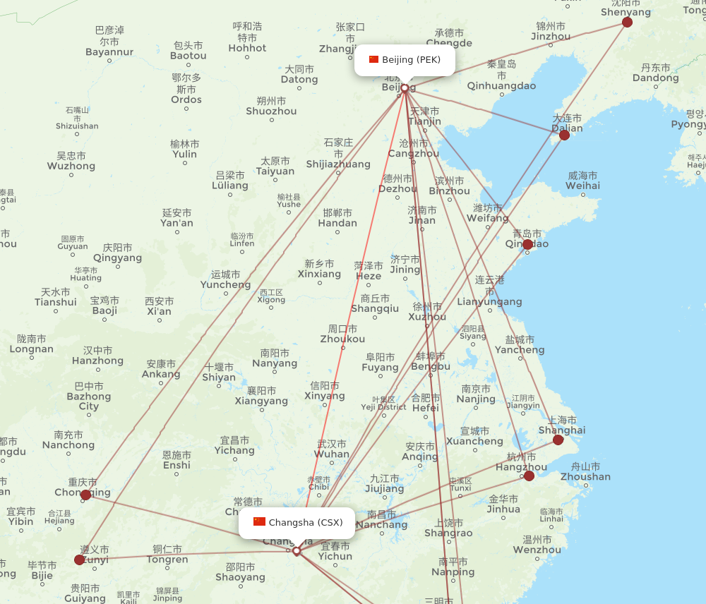 CSX to PEK flights and routes map