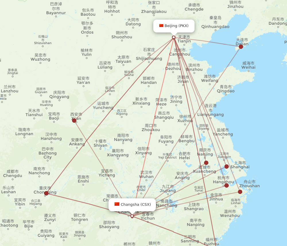 CSX to PKX flights and routes map