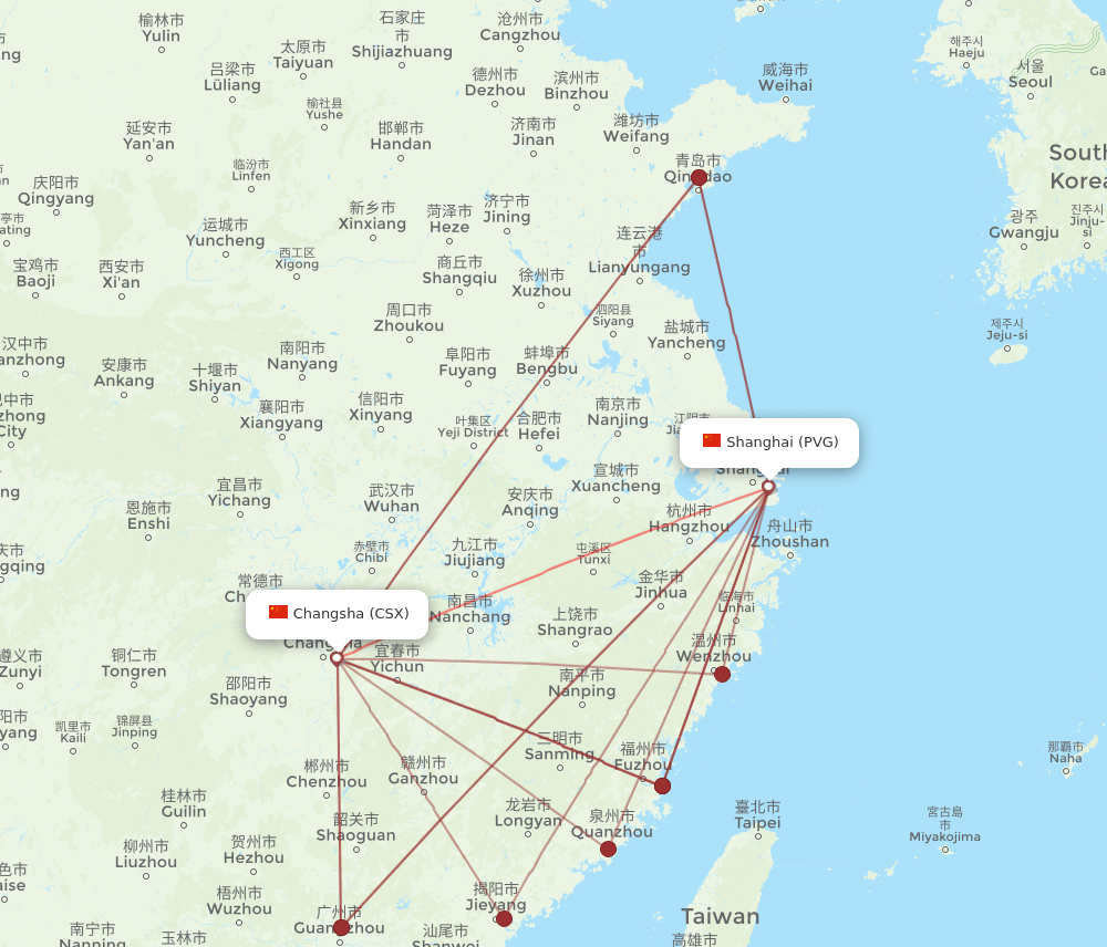 CSX to PVG flights and routes map