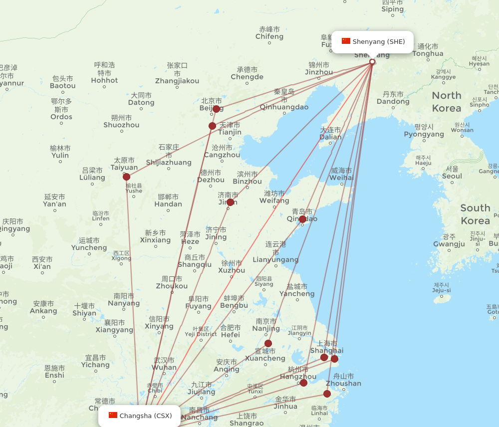 CSX to SHE flights and routes map