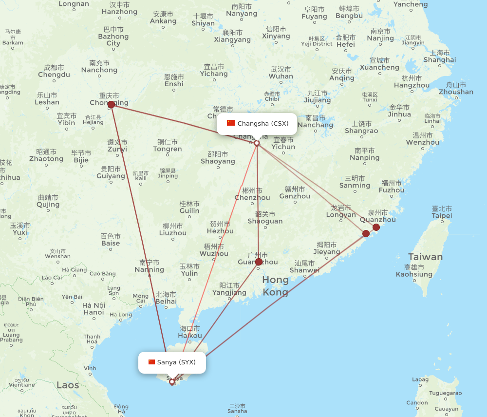 CSX to SYX flights and routes map