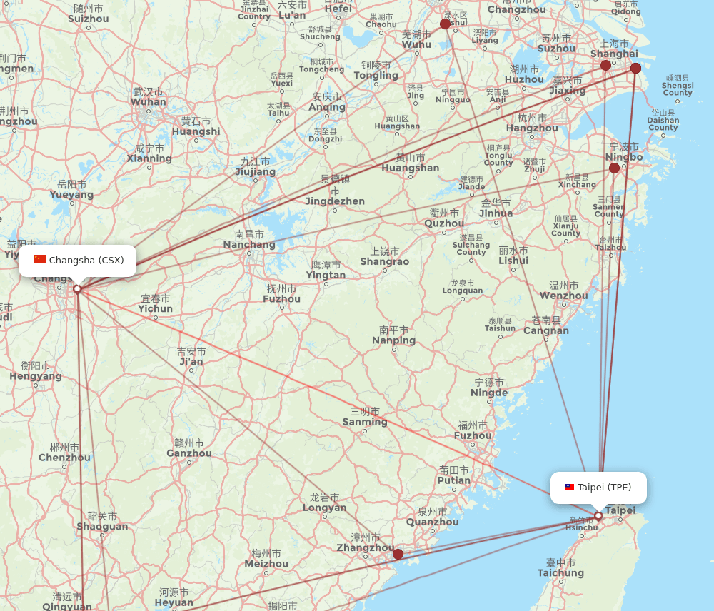 CSX to TPE flights and routes map