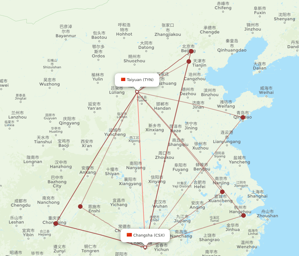 CSX to TYN flights and routes map