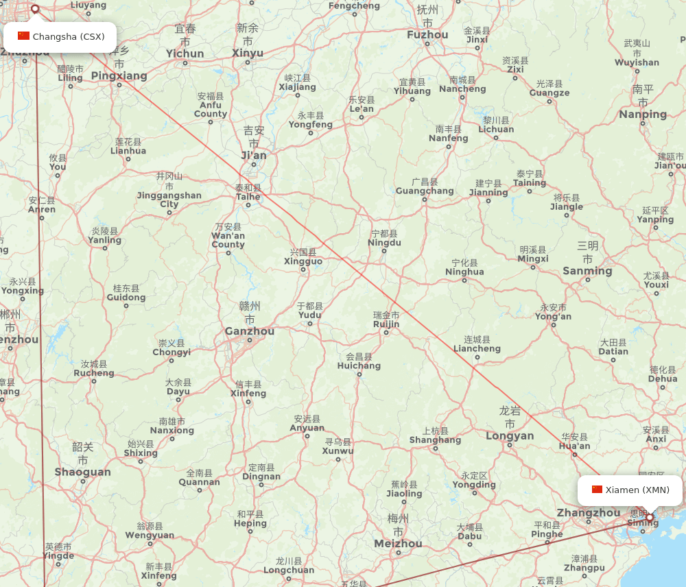 CSX to XMN flights and routes map
