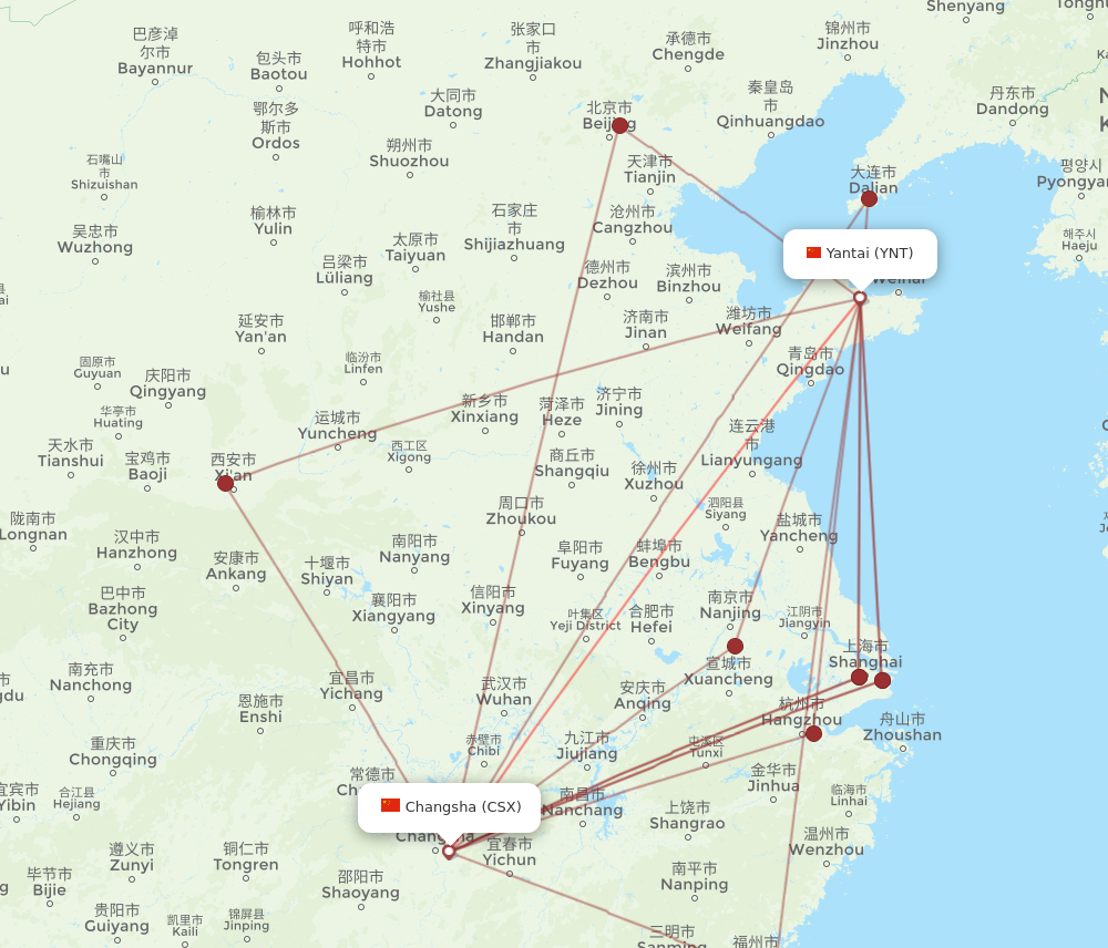 CSX to YNT flights and routes map