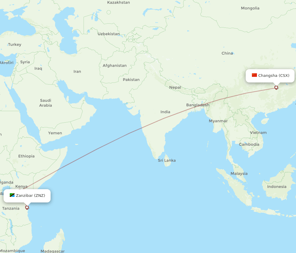 CSX-ZNZ flight routes