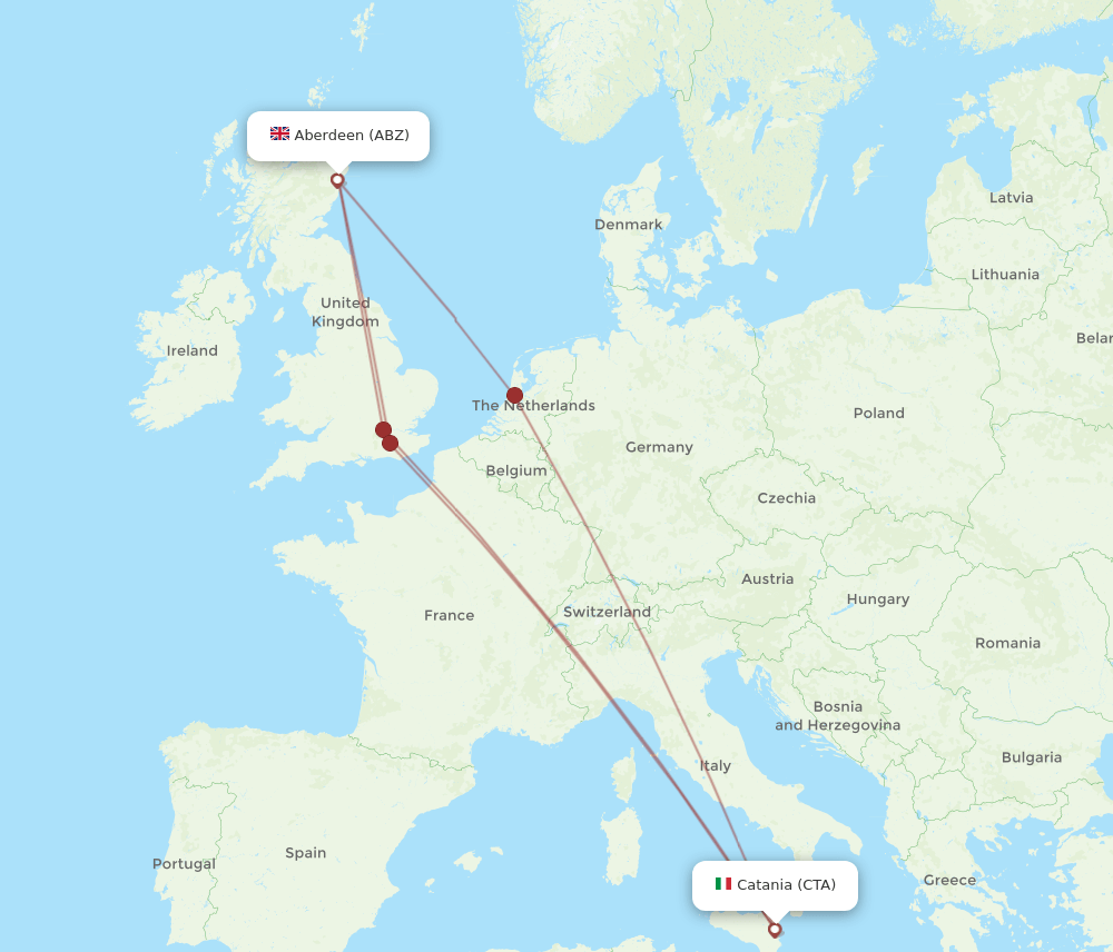 CTA to ABZ flights and routes map