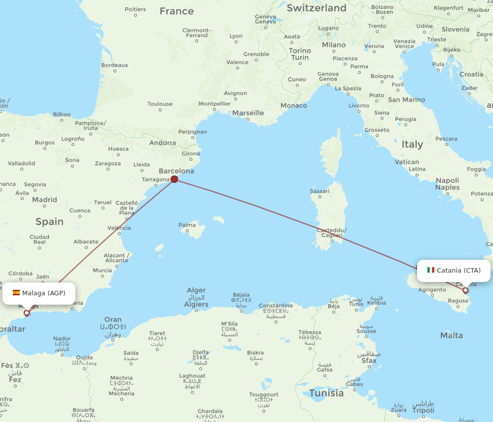 CTA-AGP flight routes