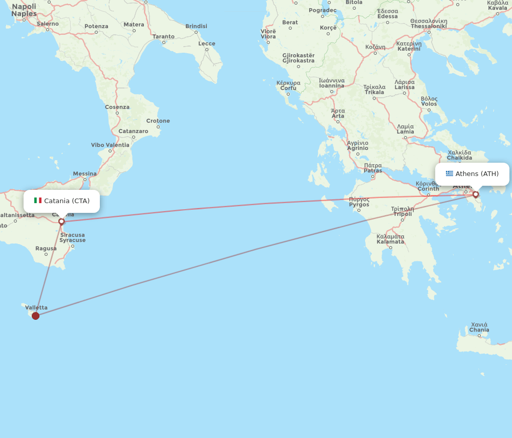 CTA to ATH flights and routes map