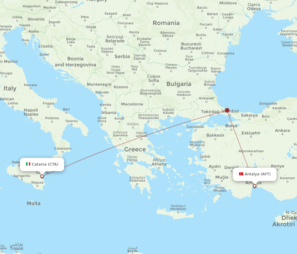CTA to AYT flights and routes map