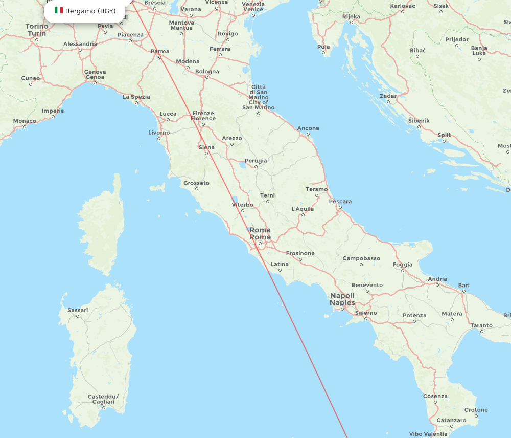 Catania - Milan route map and flight paths