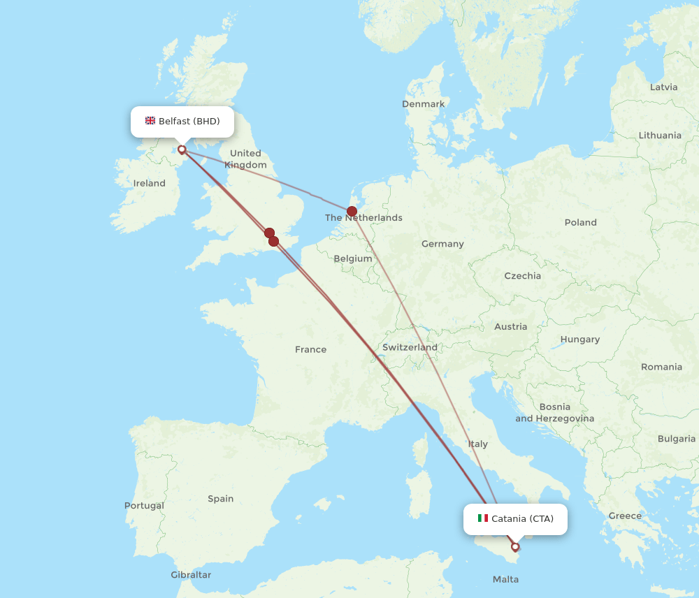 CTA to BHD flights and routes map