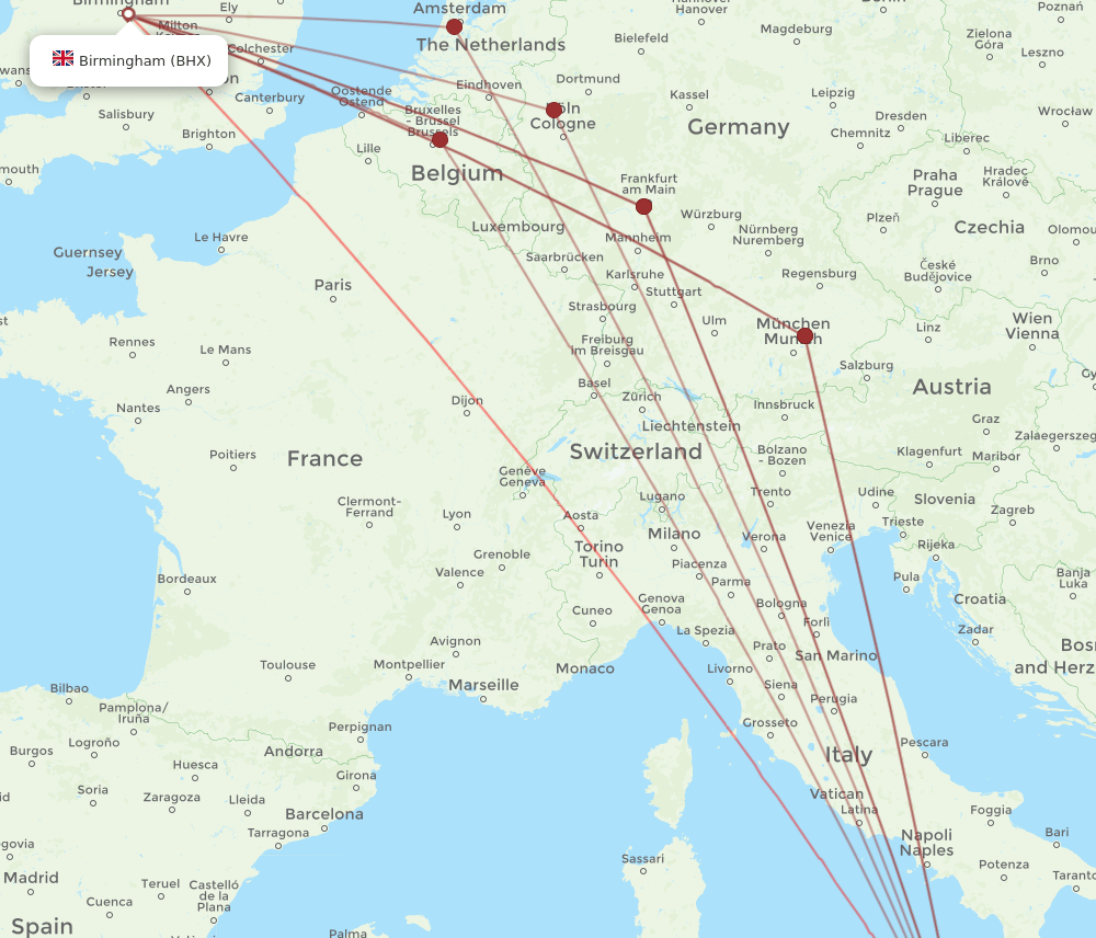 CTA to BHX flights and routes map