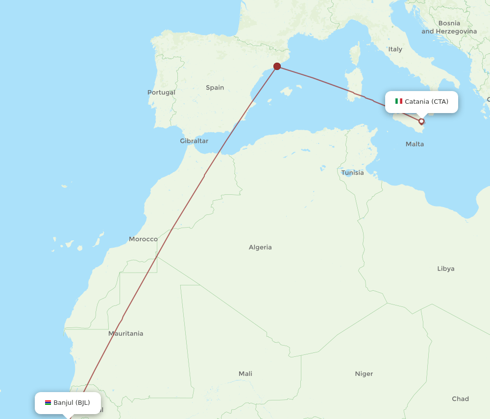 CTA-BJL flight routes