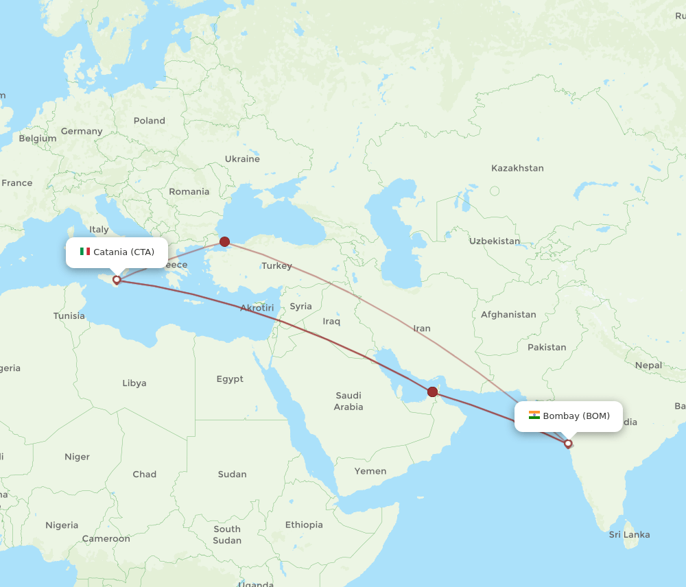 CTA-BOM flight routes