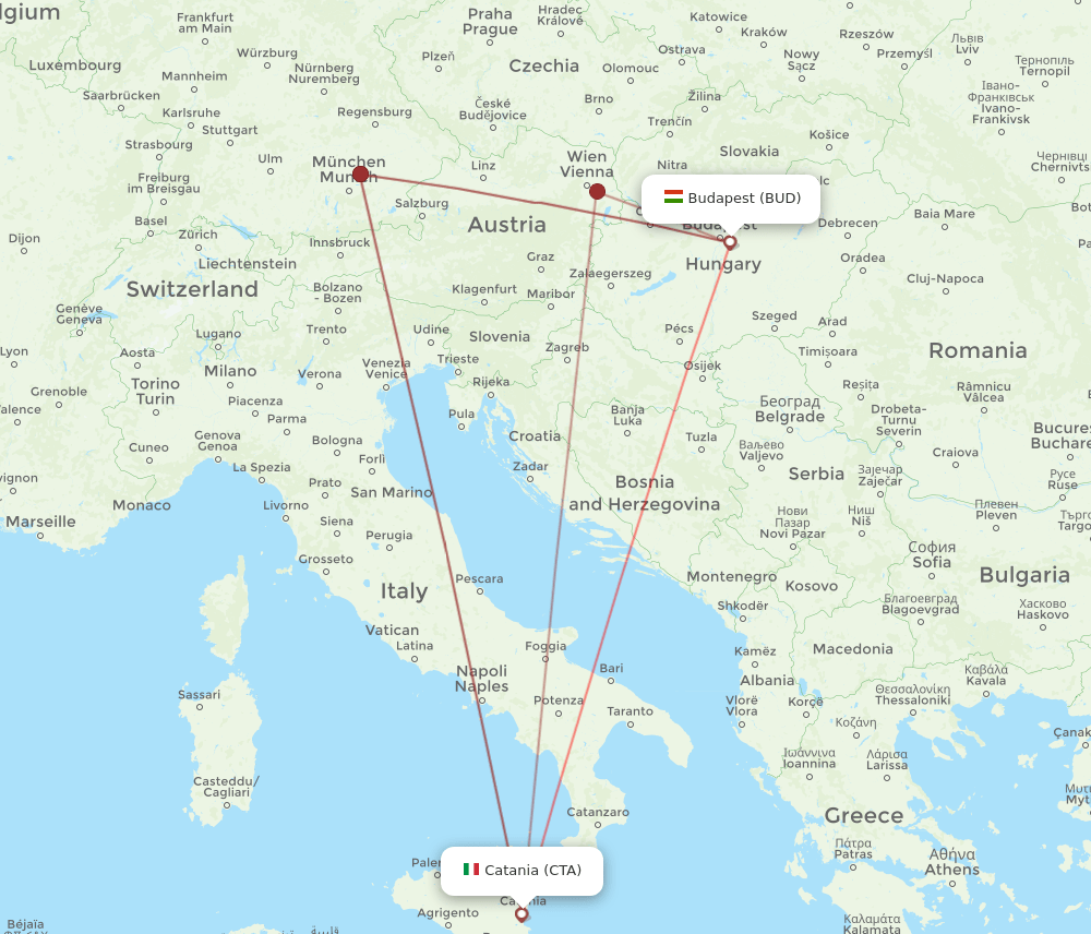 CTA to BUD flights and routes map