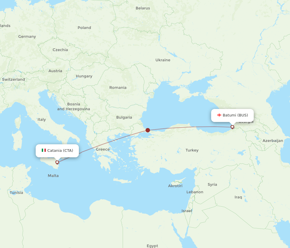Batumi - Catania route map and flight paths