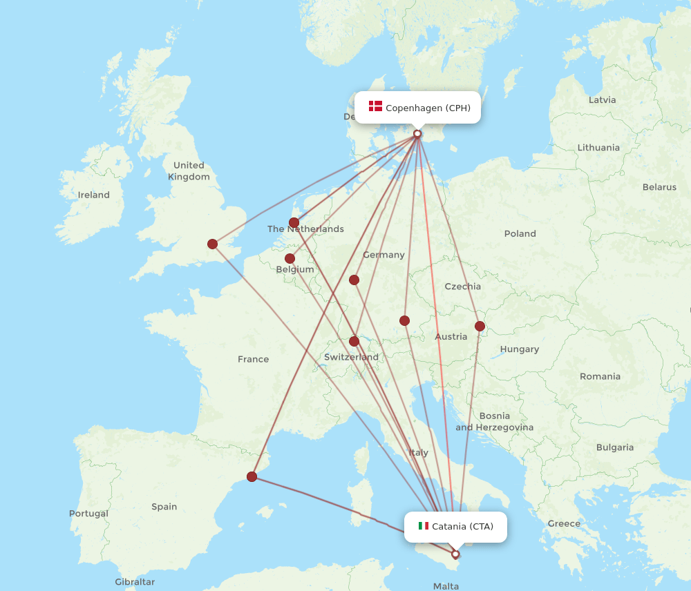 CTA-CPH flight routes