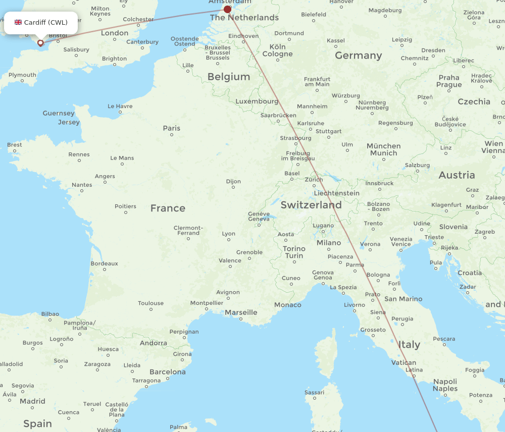 CTA-CWL flight routes
