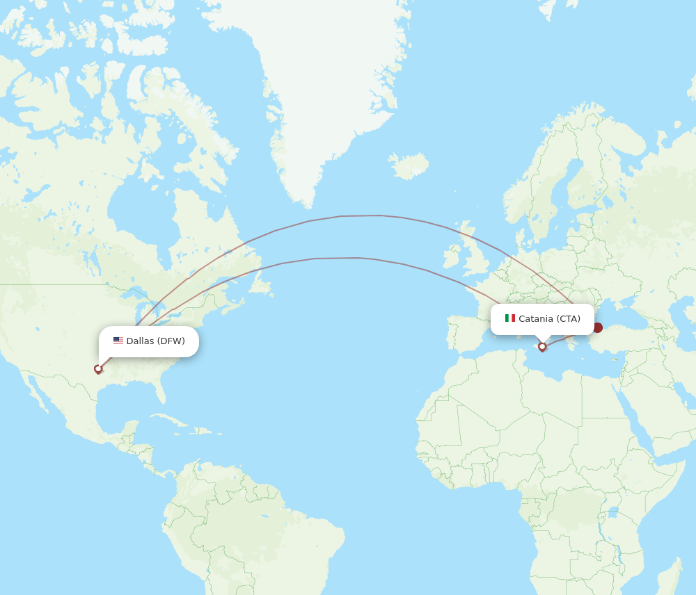 CTA-DFW flight routes