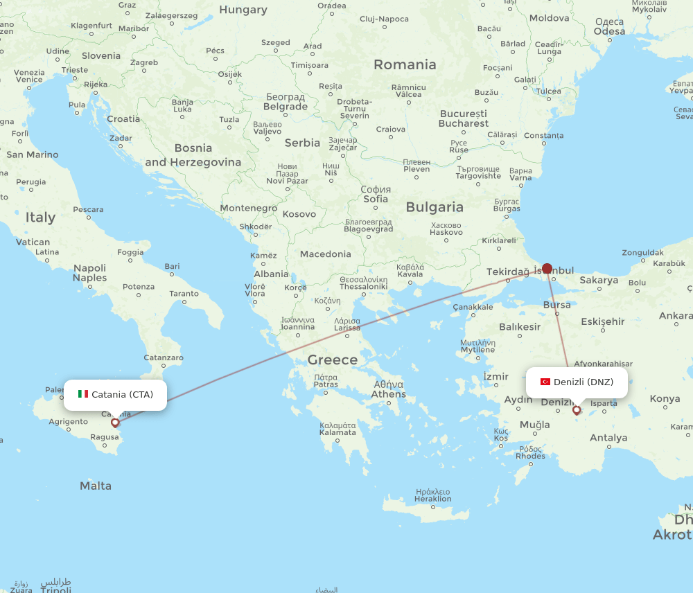 CTA to DNZ flights and routes map
