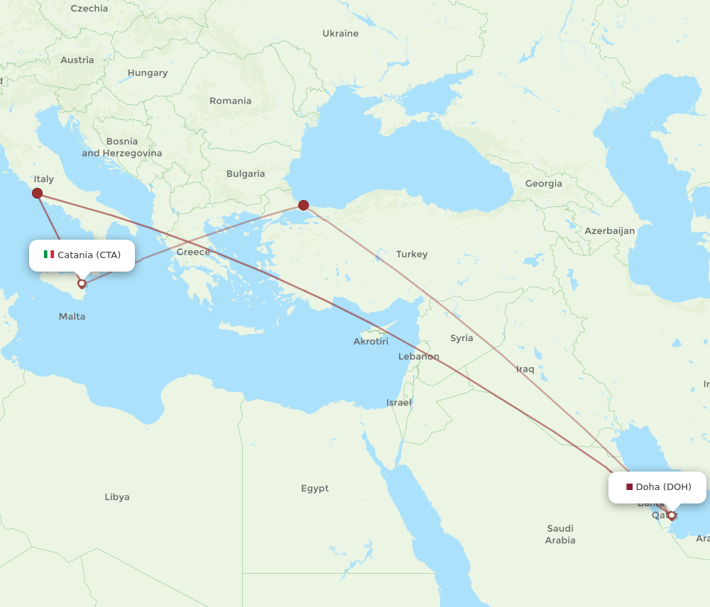 CTA to DOH flights and routes map