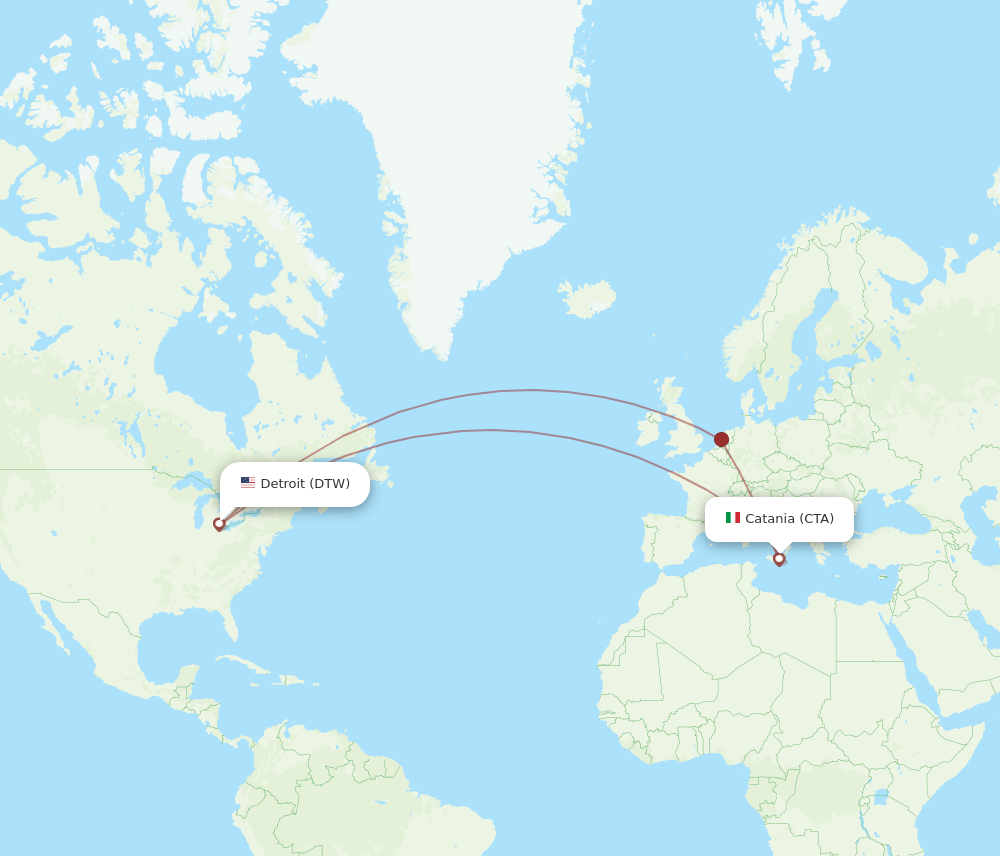 CTA to DTW flights and routes map