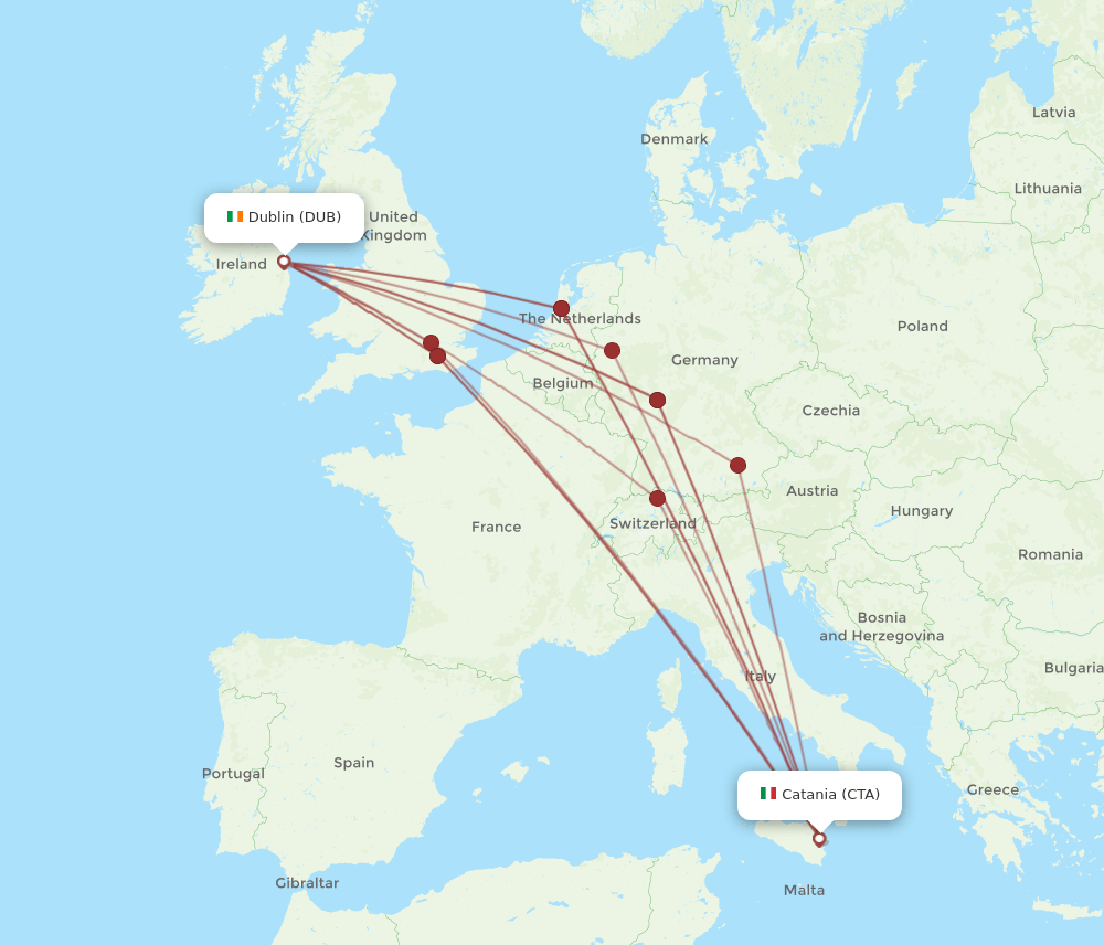 CTA to DUB flights and routes map