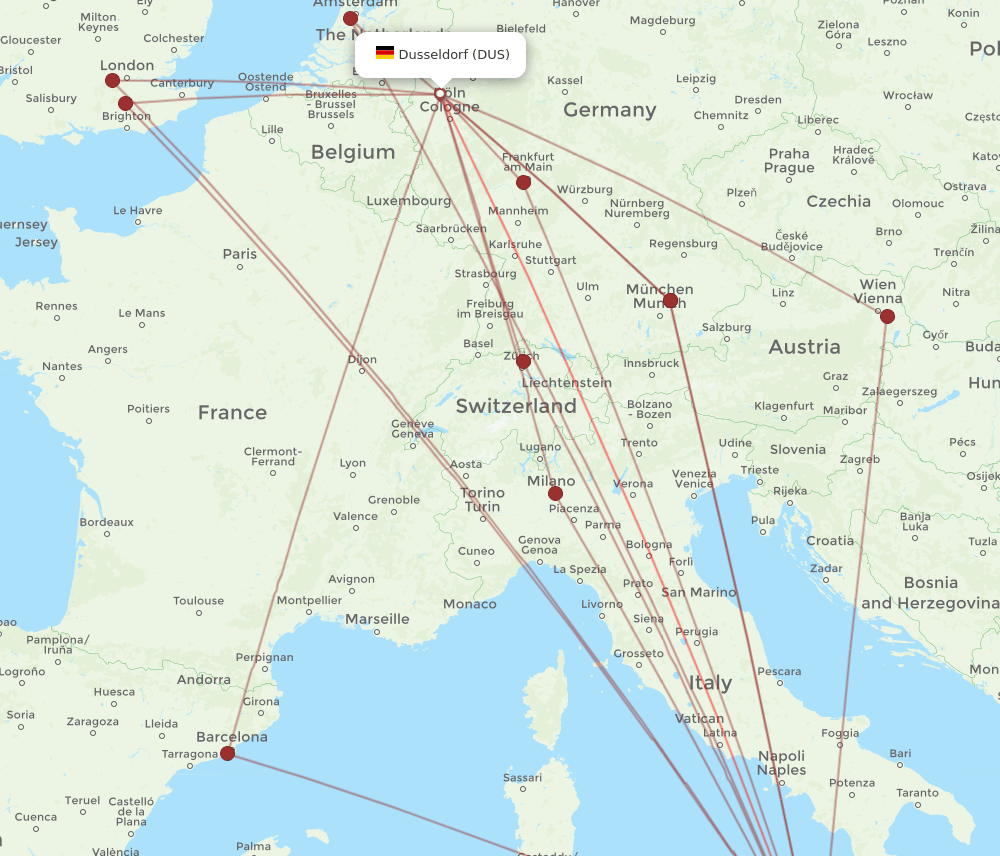 CTA to DUS flights and routes map