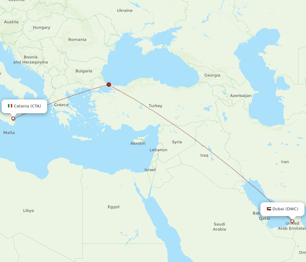 Dubai - Catania route map and flight paths