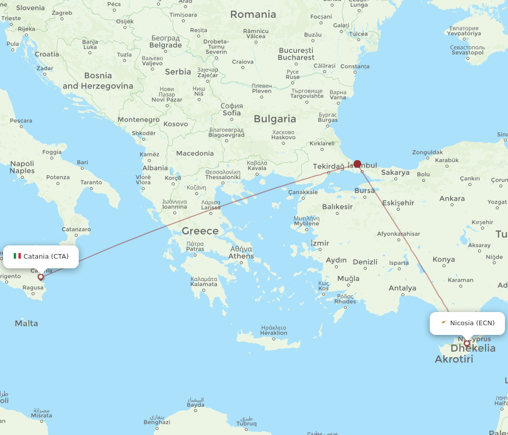 CTA to ECN flights and routes map