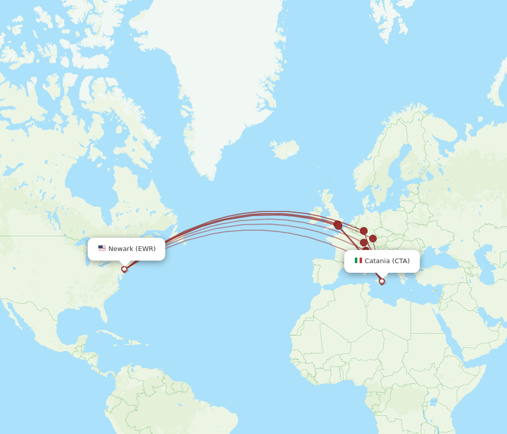 CTA-EWR flight routes