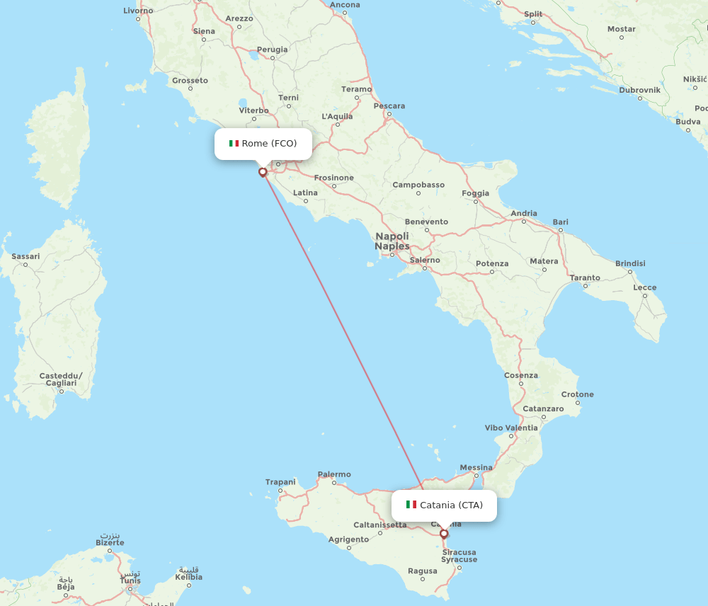 CTA to FCO flights and routes map