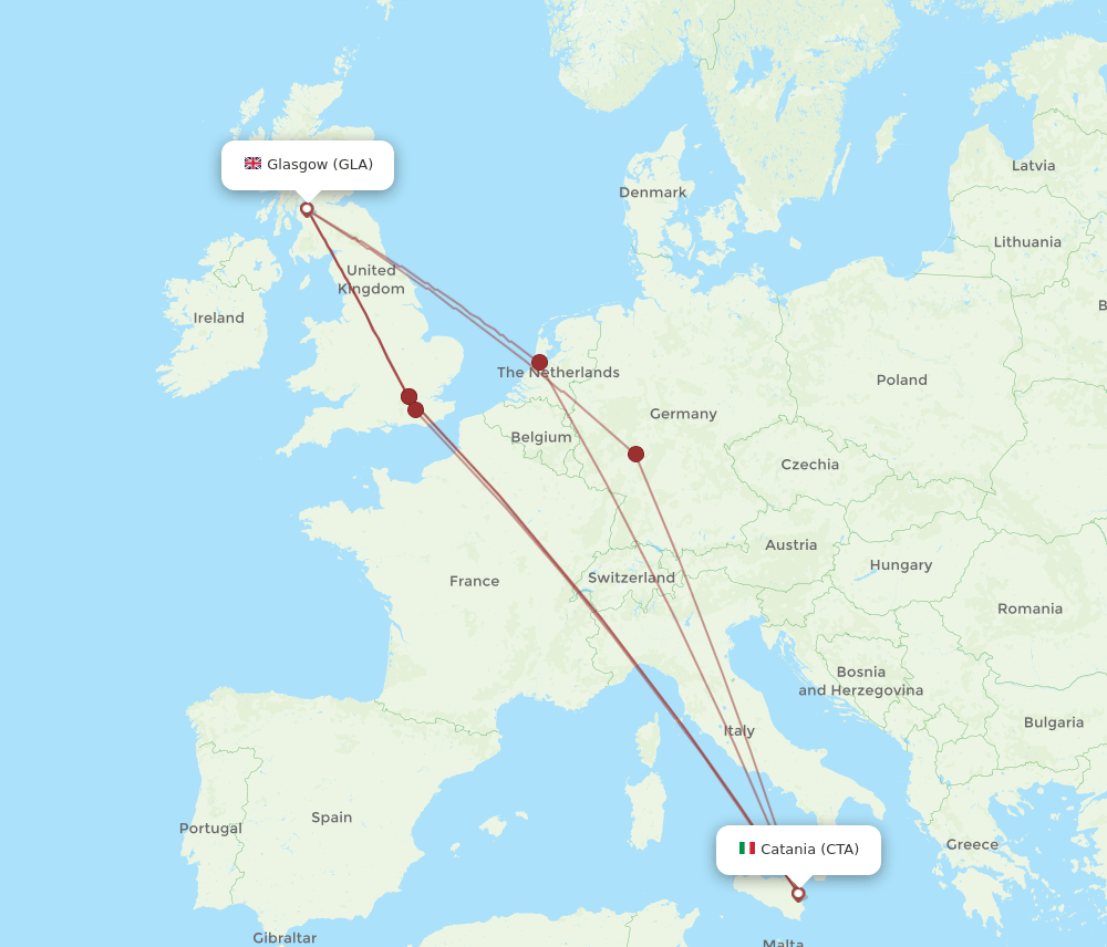 CTA to GLA flights and routes map