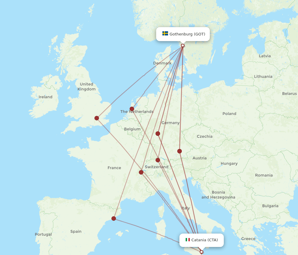CTA to GOT flights and routes map