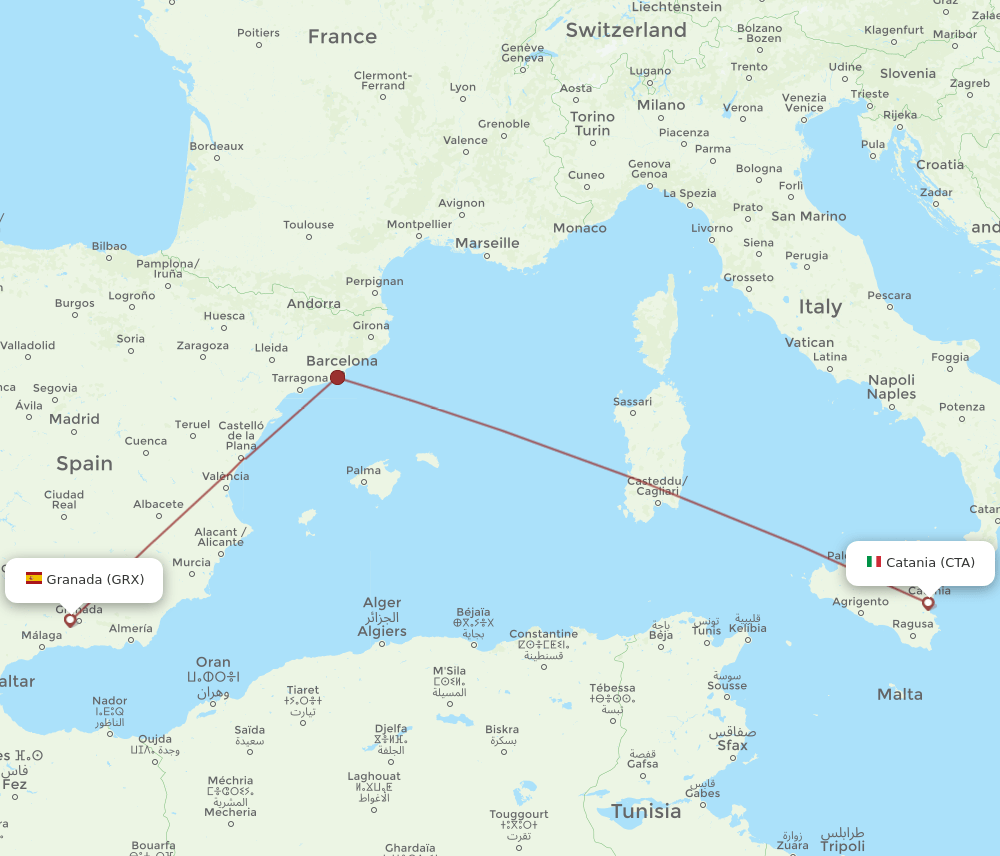 CTA to GRX flights and routes map