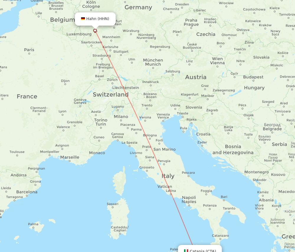 Catania - Hahn route map and flight paths