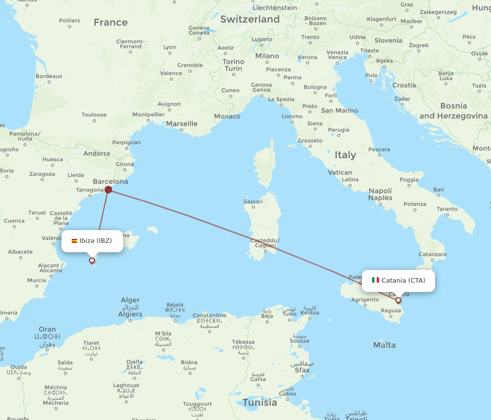 CTA-IBZ flight routes