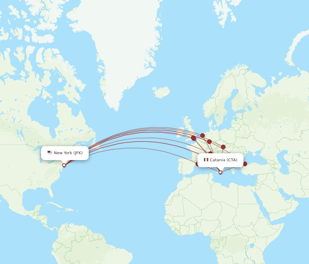 CTA to JFK flights and routes map