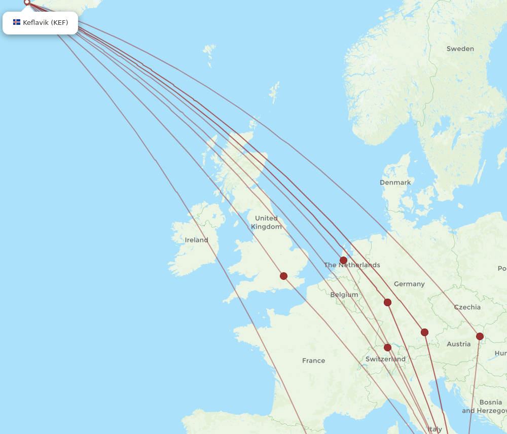 CTA-KEF flight routes