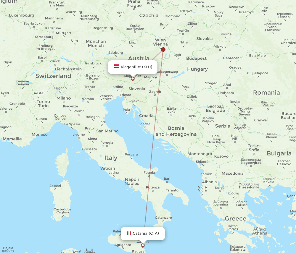 CTA-KLU flight routes